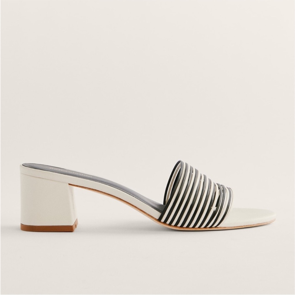 Reformation Sedonia Mignon Block Heeled‎ Sandal White Black Leather Womens 10